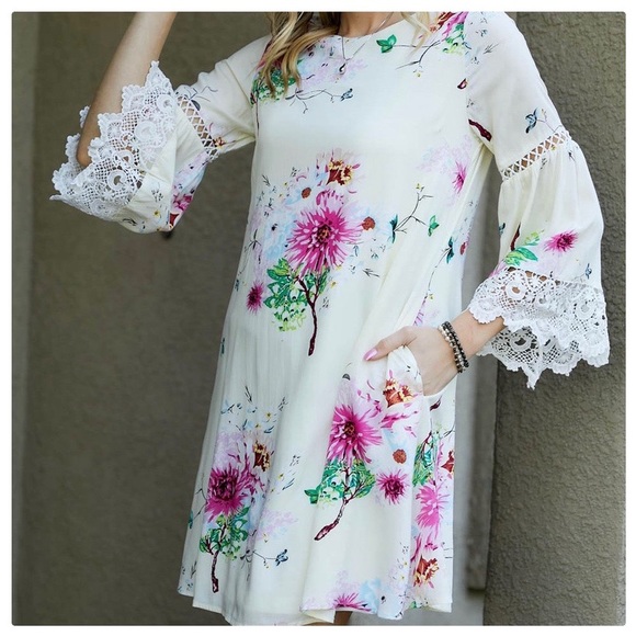 Margo Lace and Crochet Floral Shift Dress - Picture 2 of 8